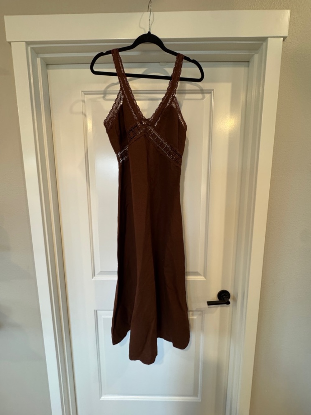 LOFT Brown Lace-Trim Maxi Slip Dress NWT